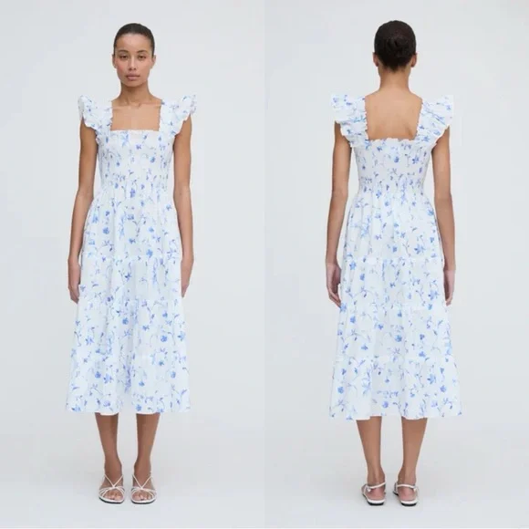 Hill House White Ellie Nap Dress Blue Botanica Smock Floral grad bump friendly - Picture 10 of 16